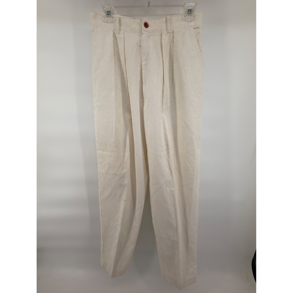 Vintage 90s Sports Accent Corduroy Pants Cream Pleated Tapered High Rise Size 10